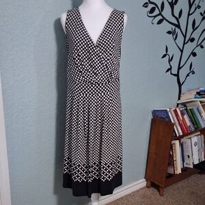 Lands' End Black and White Patterned Midi Dress